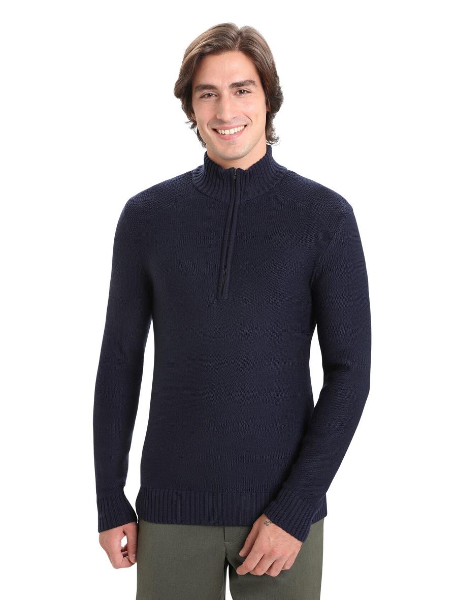 Icebreaker Merino Waypoint Long Sleeve Half Zip Top Férfi Kapucnis Pulóver Sötétkék | HU 1253AHKP